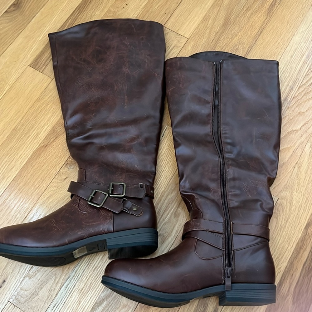 Brown wide calf boots